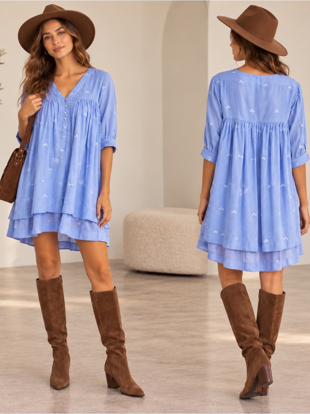MIRTH Anguilla Tunic Dress S Blue Embroidered Cotton Anthropologie $280